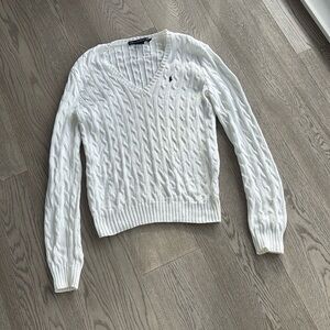 Polo Ralph Lauren White Cable-Knit V-Neck Sweater